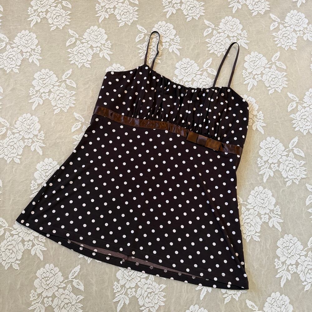 Rampage Brown Polka Dot Y2K Babydoll Top Size L